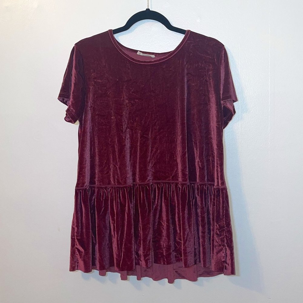 Pink Entro Velvet Peplum Top, L